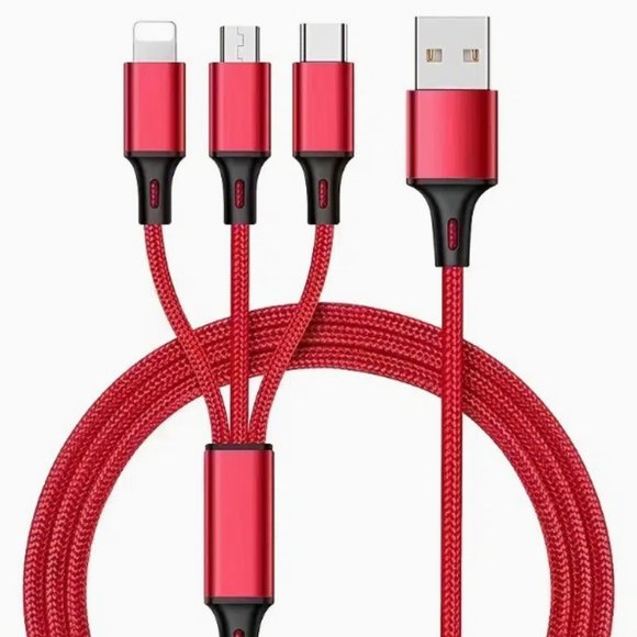 Red Universal 3 in 1 Fast Charging Cord Adapter, Compatible w/ Most Smart Phones - Picture 2 of 11